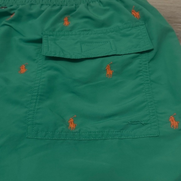 Polo Ralph Lauren Traveler Classic Swim Trunks Green with Orange Pony XLT - Picture 3 of 9